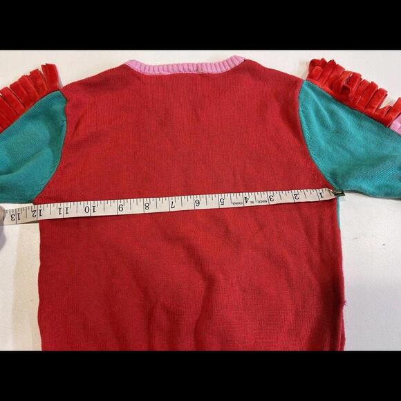 Well Worn Toddler Girls Unicorn Holiday Sweater 2T Red Green Pink Velour Fringe - Picture 8 of 9